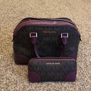 Plum/brown signature Michael Kors bag and wallet.